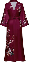 Kihnop Women's Floral Long Kimono Robe Long Satin Robe Long Silk Robe Ladies Kimonos Silky Bathrobe Cover Up, One Size