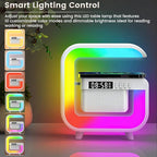 Smart LED Table Lamp, Wireless Charger with 10W Fast Charging and Sunrise Alarm Clock, Bluetooth Speaker Lamp for Bedroom, Office, and Living Room Ambiance