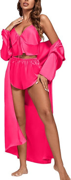 OPOIPIN Women's 3 Piece Pajama Set Sexy Cami Top and Shorts with Robe Sleepwear Loungewear Set