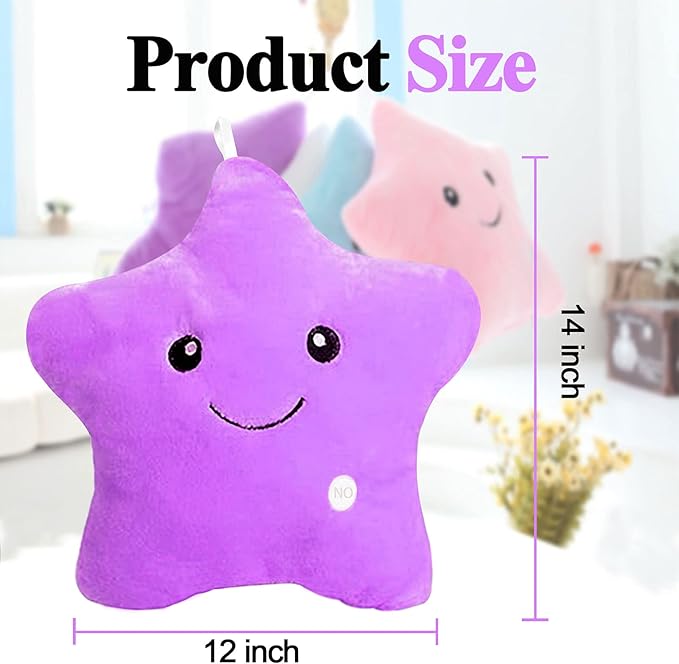 Kids Decorative Pillow,Cute Star LED Light Up Pillow Gift for Girls Women Birthday Unique Throw Pillows Bedroom Couch Office Lumbar Back Cushion Purple Plush Pillow Stuffed Toy