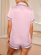 LILLUSORY Silk Satin Pajama Set for Women 2 Piece Lounge Pjs Winter Matching Summer Sleepwear Button Down Shirt Shorts