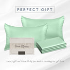 Elegant Comfort 4-Pack Cooling Viscose Satin Pillowcase Set with Hidden Zipper Closure, Silky Smooth for Best Hair and Skin Care-Beautiful Gift Box-4-Piece Satin Pillowcase Set, King, Mint Green