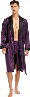 Tony & Candice Men's Satin Robe Lightweight Long Sleeve Silk Kimono Bathrobe with Shorts Set Sleepwear
