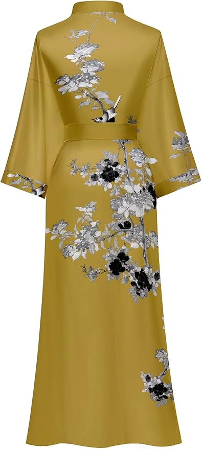 Kihnop Women's Floral Long Kimono Robe Long Satin Robe Long Silk Robe Ladies Kimonos Silky Bathrobe Cover Up, One Size