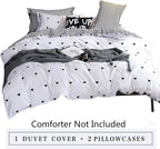 Omelas Kids Heart Love Twin Duvet Cover Set Black and White Teens Girls Lovely Heart-Shaped Pattern Striped Reversible Bedding Soft Breathable Quality Brushed Microfiber (3 Pcs,XD,T)