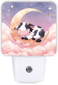 Cow Night Lights Plug Into Wall, Cute Fanciful Moon Clouds Summer Peach Automatic Plug in Night Lights with Sensor for Living Room Family Room Bedroom Decor 1pcs
