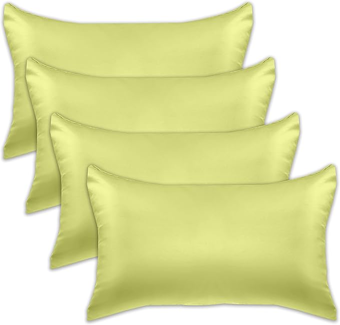 Elegant Comfort 4-Pack Cooling Viscose Satin Pillowcase Set with Hidden Zipper Closure, Silky Smooth for Best Hair and Skin Care-Beautiful Gift Box-4-Piece Satin Pillowcase Set, King, Pistachio Green