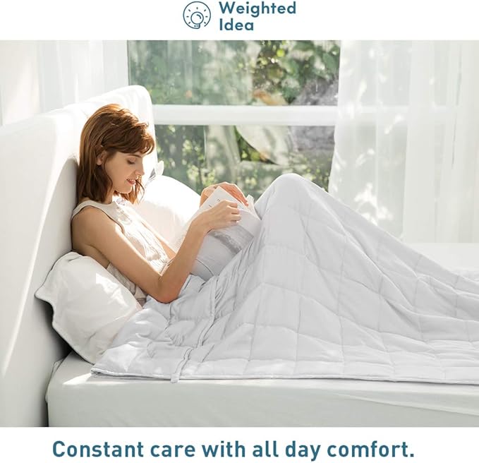 Weighted Idea Weighted Blanket for Adults (White,48"x72",15lbs) Cooling Breathable Heavy Blanket with Premium Glass Beads All-Season Soft Thick Comfort