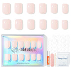 Modelones Whisper Pink Press on Nails, Spring Short Square Fake Nails, Reusable Nail Kit with Nail Glue Adhesive Tabs Mini Nail File, Nails Press Ons 32Pcs16 Sizes, Women Girl Gift