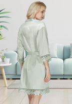Silk Robes for Womens 2Pcs Satin Robe Kimonos Bridesmaid Bride Lace Bathrobes Sleepwear Bridal Silky Loungewear Wedding Robes