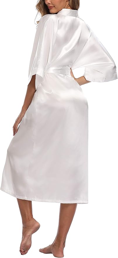 Womens Long Silky Robe Satin Kimono Robes Silk Bathrobe for Wedding Party Full Length Dressing Gown