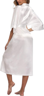 Womens Long Silky Robe Satin Kimono Robes Silk Bathrobe for Wedding Party Full Length Dressing Gown