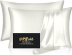 Silk Pillowcase 2 Pack, Natural Mulberry Silk Pillow Case, Anti Acne Silk Pillowcase for Hair and Skin, King Size Silk Satin Pillowcase Set of 2 with Hidden Zipper, Gifts for Women Men, Ivory