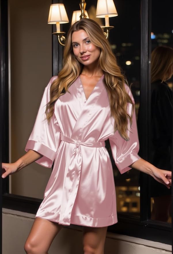 Turquaz Women's Bride Bridesmaids Silky Robe Satin Kimono Robes for Women Lingerie