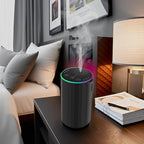 Waterless Essential Oil Diffuser, 7 Colors LED Light, Battery Powered Mini Scent Air Machine, Aromatherapy Mist Diffuser for Home Room Car Office，Black Aluminum Alloy (Black)