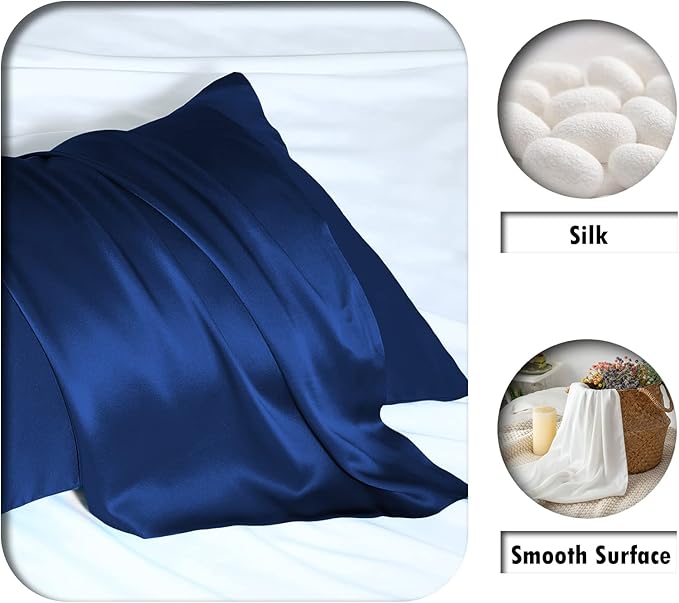 Mulberry Silk Pillowcase for Hair and Skin Pillow Case with Hidden Zipper Soft Breathable Smooth Cooling Silk Pillow Covers for Sleeping (Royal Blue, King,1Pcs)