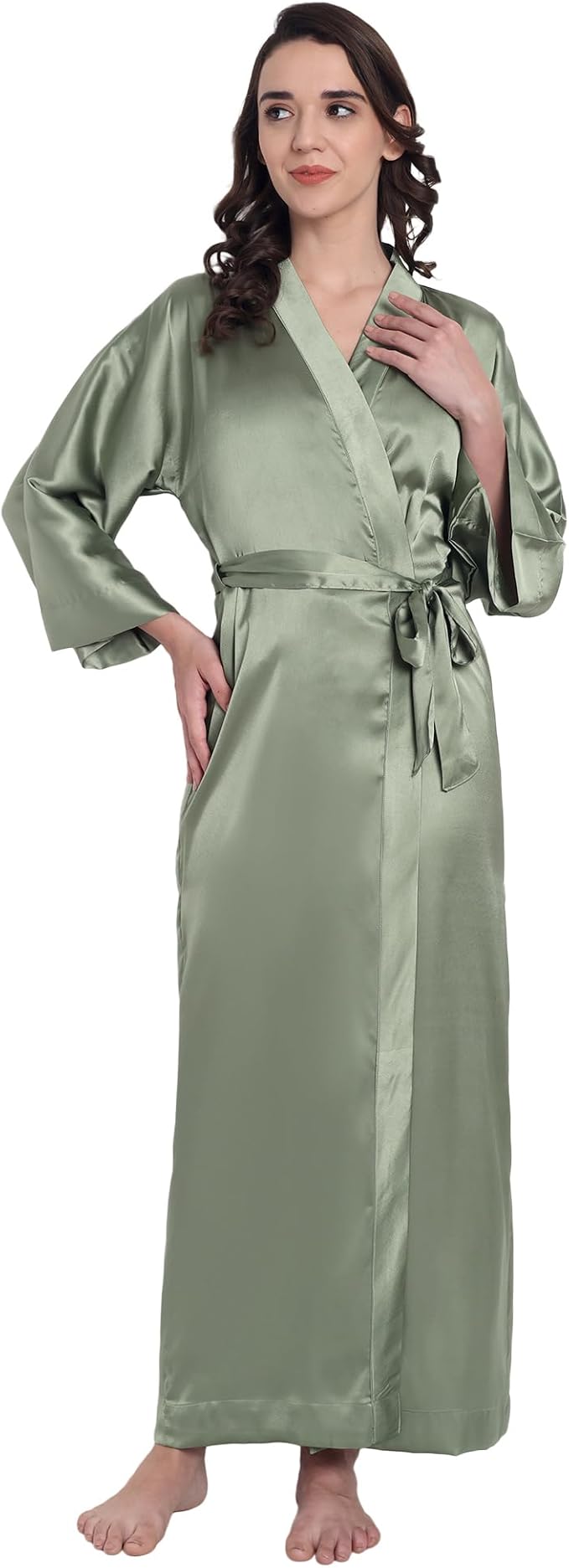 Silk Robes for Women Ankle Length Satin Kimono Robes with Belt Bridemaids Sleepwear Bachelorette Nightgown