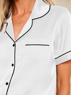 LILLUSORY Silk Satin Pajama Set for Women 2 Piece Lounge Pjs Winter Matching Summer Sleepwear Button Down Shirt Shorts