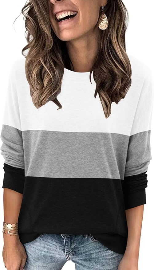 Magritta Women's Long Sleeve Leopard Color Block Tunic Comfy Crewneck T Shirt Tops Black XL