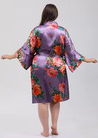 QXQTER Peony Floral Silky Satin Robe Wedding Bridal Party Bride Bridesmaid Robes for Women Dressing Gown Kimono Robe