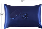 Satin Pillowcase for Hair and Skin, Soft and Cooling Vegan Silk Sleep Set-2 Satin Pillow Cases Queen Size, 1 Eye Mask, 1 Scrunchie, Self Care Essential Satin Night Routine Kit, Navy Blue