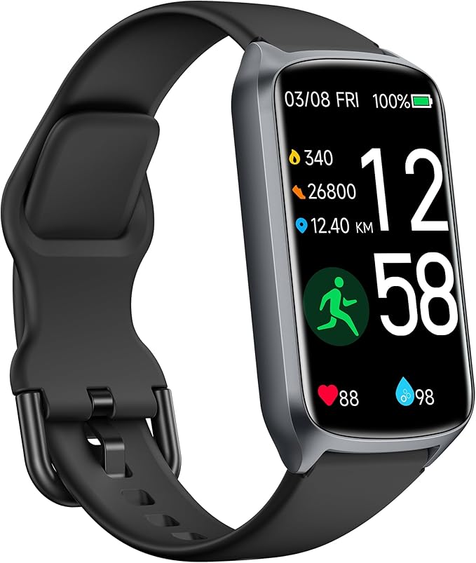 Amzhero Health Fitness Tracker with 24/7 Heart Rate, Blood Oxygen, Blood Pressure, Sleep Tracker, 5ATM Waterproof Activity Trackers with Step Tracker, Pedometer (S & L Bands Included)