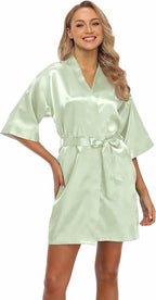 Robe for Women Silky Lightweight Satin Kimono Bride Bridesmaids Wedding Party Robes Dressing Gown Summer Loungewear