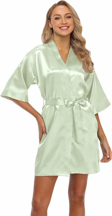 Robe for Women Silky Lightweight Satin Kimono Bride Bridesmaids Wedding Party Robes Dressing Gown Summer Loungewear