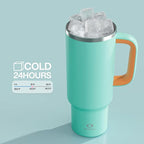 ENCOOL 40 oz Tumbler with Handle and Straw: Stainless Steel Insulated Tumbler Keeps Cold for 24 Hours, Leakproof Travel Cup Fits in Cup Holder and BPA-Free,Soft Cyan