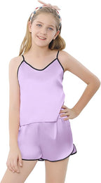 Girls & Women Silk Pajamas Set Satin Camisole Sleepwear 2 Piece Pjs, 3 Years - Women XXL