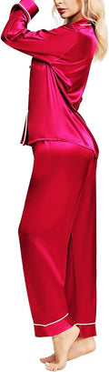 SIHA Satin Silk Pajamas for Women Pajama Set With Long Sleeve Button-Down Satin Pajamas Sleepwear XS-3XL