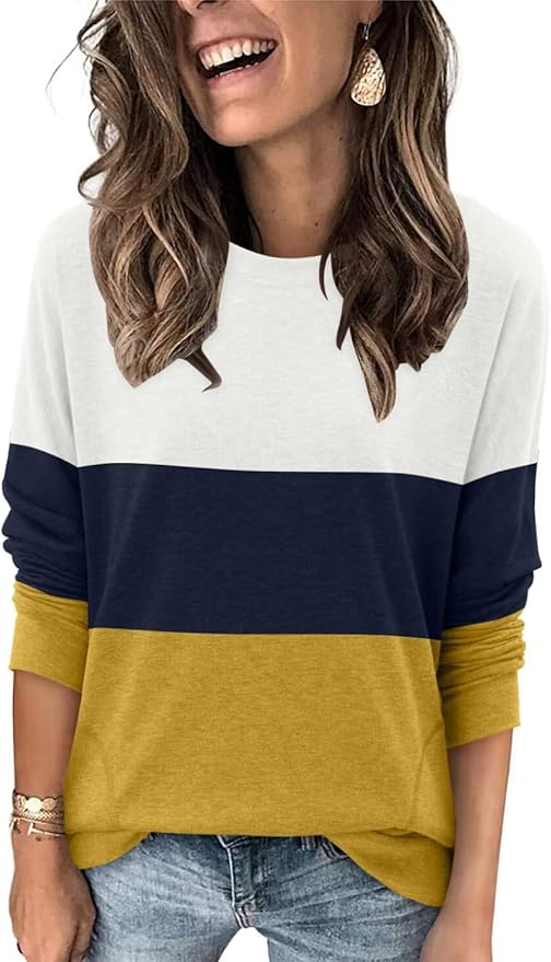 Magritta Women's Long Sleeve Leopard Color Block Tunic Comfy Crewneck T Shirt Tops Black XL
