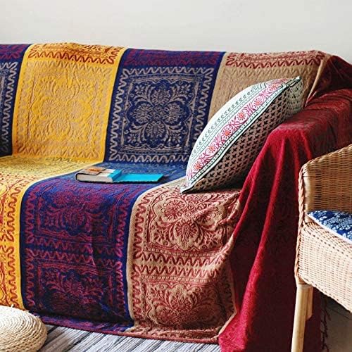 Boho Throw Blanket - Hippie Chenille Jacquard Bohemian Chair Couch Sofa and Bed Furniture Cover with Colorful Tribal Pattern (Red, 87" x 102")