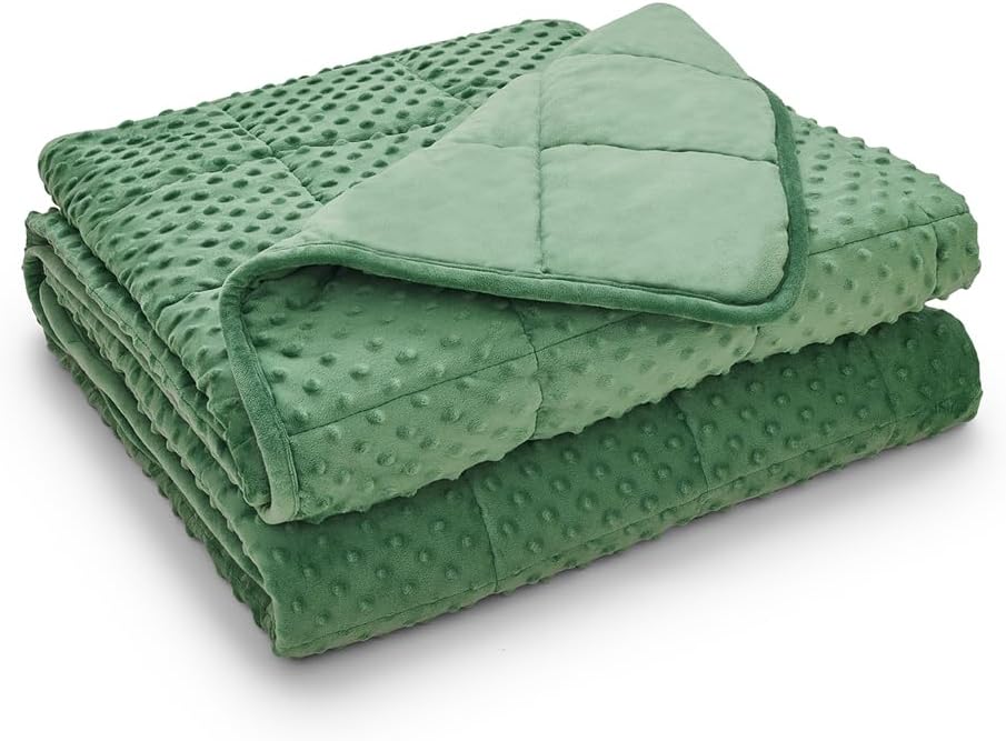 TONGDADA Minky Weighted Blanket | 40''x60'',10lbs | Cozy and Soft Minky Weighted Throw Blanket | Luxury Velvet with Premium Glass Beads | Dark Green Minky