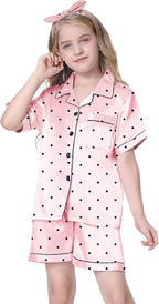 Girls & Womens Satin Pajamas Set, Silk Button-Down Sleepwear 2 Piece Nightwear, 3 Years - Women XXL
