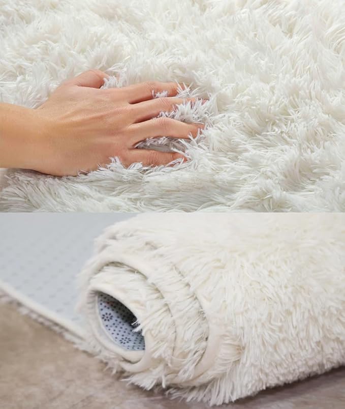 Kate Ultra-Soft Fluffy Faux Fur Rug Photography Mat for Product Photography, Flat Lay Background, Baby & Pet Photo Shoot Prop, Plush Shag Carpet for Bedroom, Living Room, Nursery - White,5x8ft
