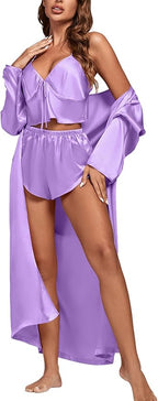 OPOIPIN Women's 3 Piece Pajama Set Sexy Cami Top and Shorts with Robe Sleepwear Loungewear Set