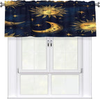 Whimsical Night Sky Pattern Illustration Curtain Valance Peach Skin Velvet Printed Window Valance with Rod Pocket Light Filtering for Kitchen Bathroom 54x18in