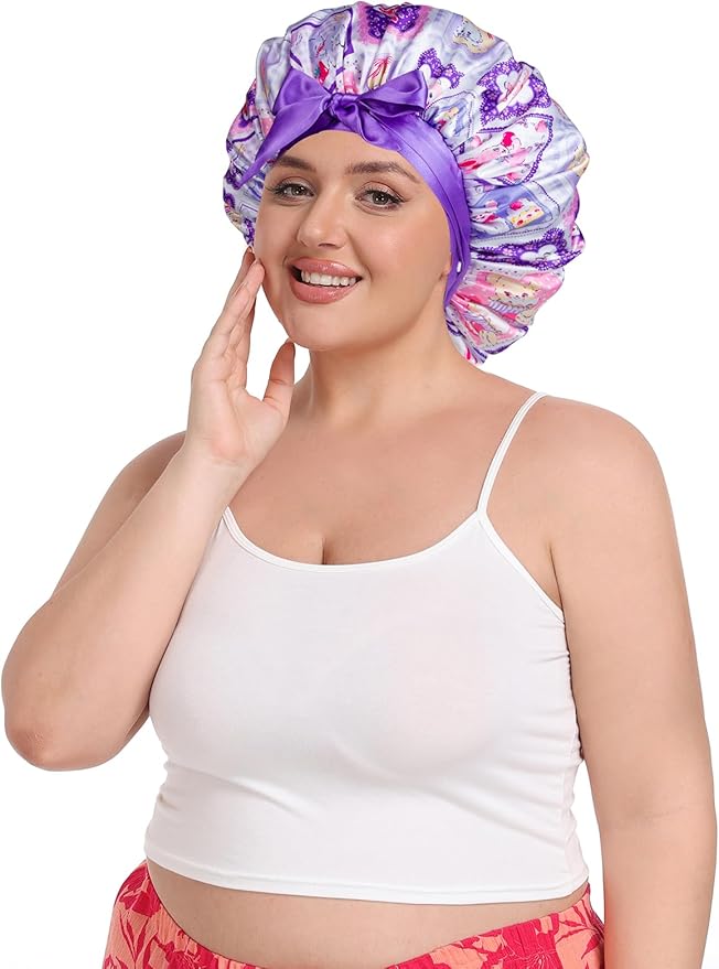 Double Layer Satin Bonnet with Detachable Eye Mask Night Cap for Curly Braids Hair Reduces Frizz Locks in Moisture