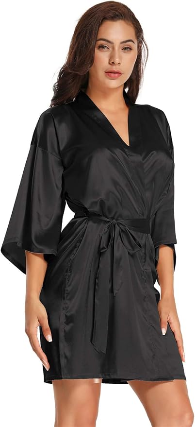Women's Pure Short Satin Robes Bridesmaid and Bride Silky Robes Summer Sleepwear