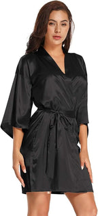 Women's Pure Short Satin Robes Bridesmaid and Bride Silky Robes Summer Sleepwear