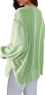 Nirovien Womens Oversized Crewneck Sweatshirt Side Slit Long Sleeve Pullover Slouchy Fit Tops