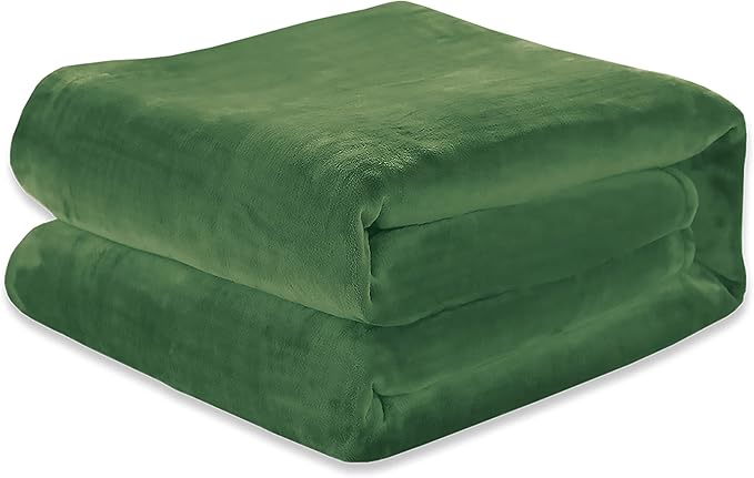 Elegant Comfort Luxury Velvety Feel Blanket, All-Season Lightweight Blanket, Ultra Plush, Soft, Cozy-Fuzzy Flannel Fleece for Couch, Sofa, Bed, Travel, Solid Design, Twin/Twin XL, Green