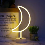 LED Moon Neon Signs, Crescent Night Lights Ramadan Decor USB Battery Operated Moon Lamp for Birthday Party, Wedding, Halloween, Christmas Decorations-Holder Base(Warm White)