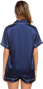 LecGee Womens Silk Satin Pajamas Short Sleeve Loungewear Two-Piece Sleepwear Button-Down Pj Set
