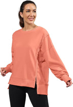 Nirovien Womens Oversized Crewneck Sweatshirt Side Slit Long Sleeve Pullover Slouchy Fit Tops