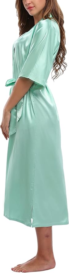 Women Kimono Long Robe Lightweight Bathrobe Soft Nightwear Comfy Nightgown