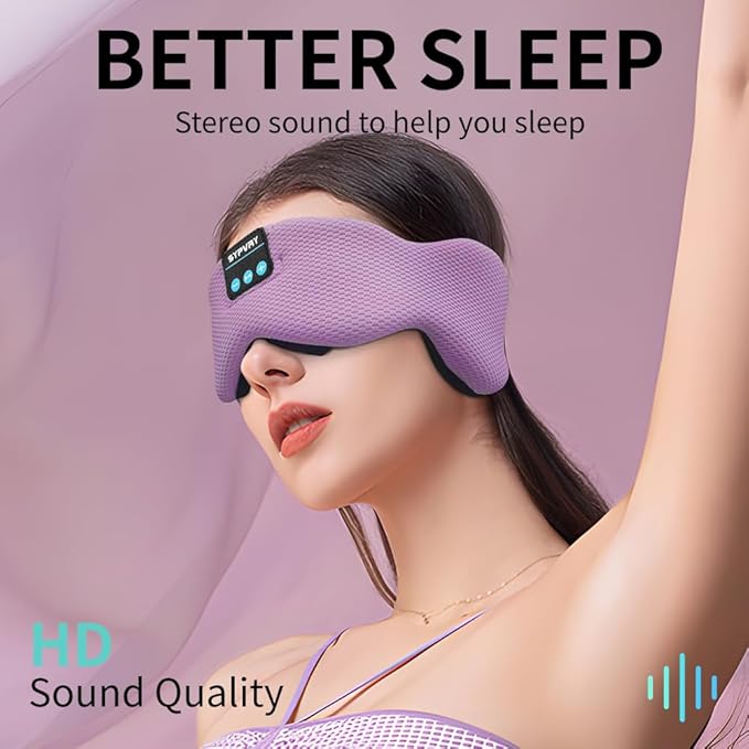 SYPVRY Bluetooth 5.4 Headphones Headband Eye Mask Wireless Sleep Mask，Blackout Bluetooth Eye Mask for Sleeping，Cotton Sleep Mask for Side Sleepers Adjustable Hook and Loop, Purple