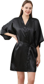 QXQTER Peony Floral Silky Satin Robe Wedding Bridal Party Bride Bridesmaid Robes for Women Dressing Gown Kimono Robe