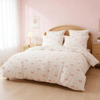 Nayoroom Pink Bow Duvet Cover Full Size Coquette Pink Heart Duvet Cover 3 Pieces Soft Lightweight Microfiber Kids Girls Cute Aesthetic Dorm Bedding Set